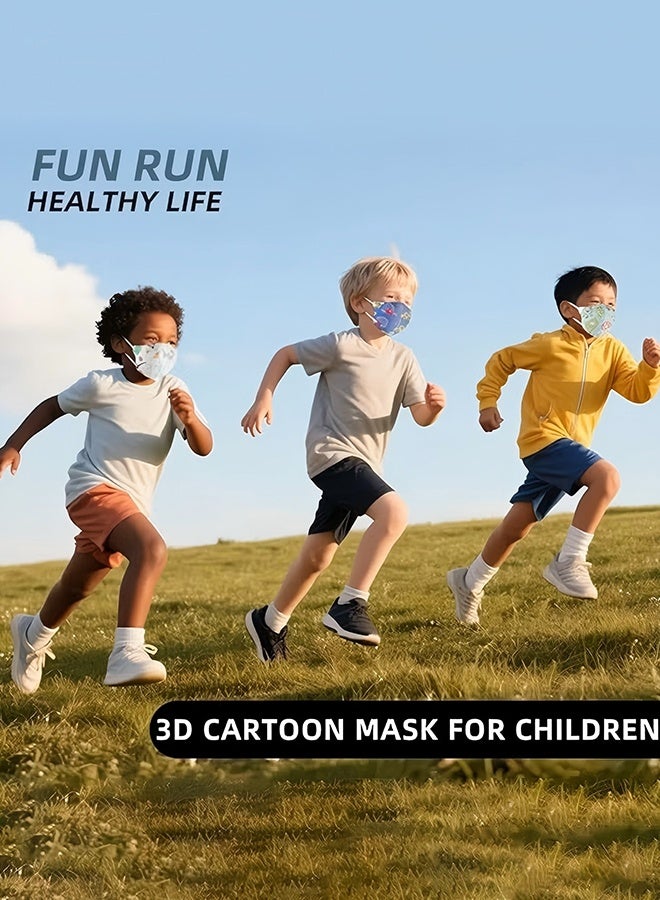 دبليو أف أف أو عبوة 30 قناع وجه للأطفال قابل للتصرف للأعمار من 5 إلى 12 سنة، قناع وجه آمن بثلاث طبقات للأطفال للاستخدام اليومي، مشابك أنف معدنية بالكامل - 3 أشكال - Image 5